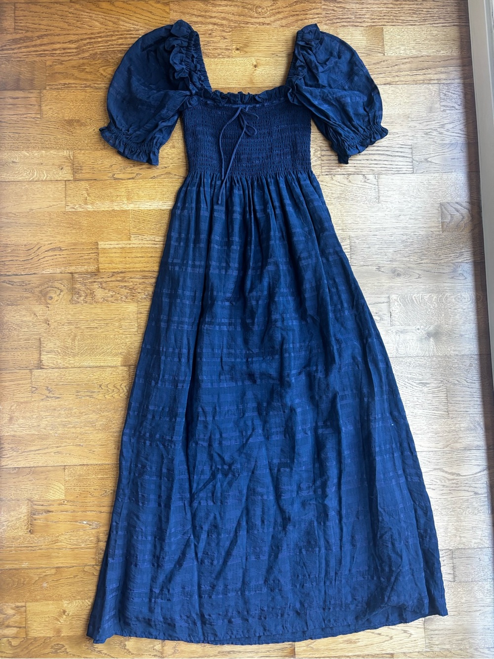 Hill House Navy Blue Maxi Dress with Puff Sleeves
